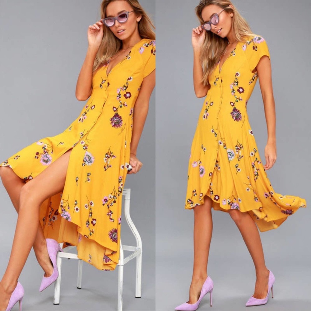 Free People Lost In You Yellow Floral Midi Dress
